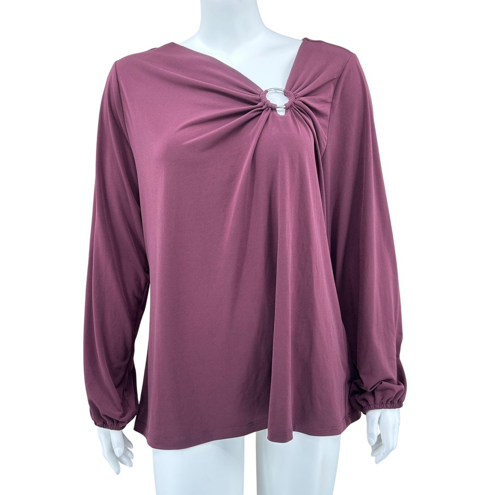 Michael Kors Top Womens 1X Burgundy Maroon Ring Keyhole Stretch Office‎ Mature